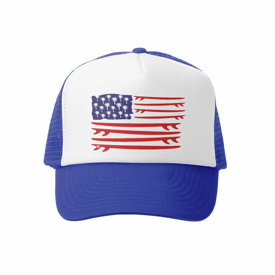 Kids Trucker Hat - Board Flag in Royal and White