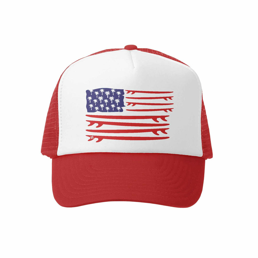 Kids Trucker Hat - Board Flag in Red and White