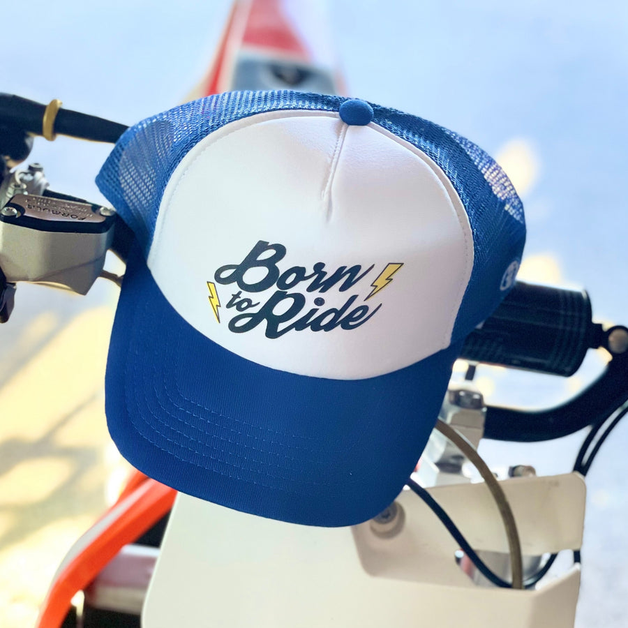 Kids Trucker Hat - Born to Ride in Royal/White