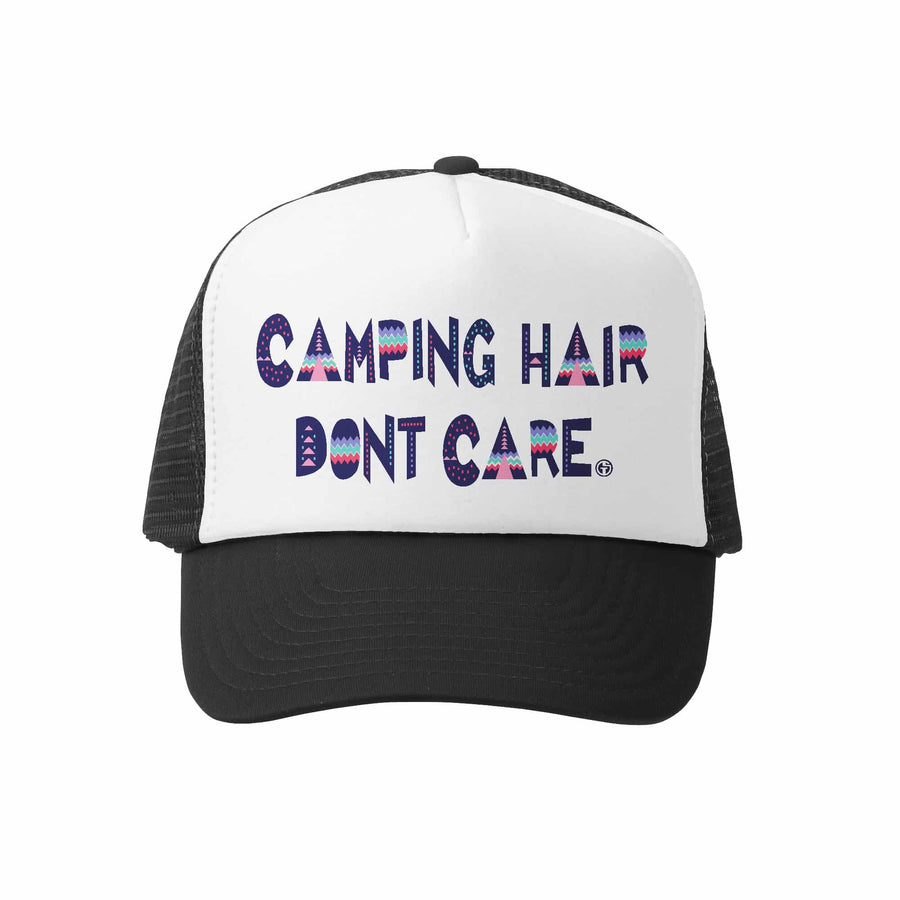 Kids Trucker Hat - Camping Hair in Black and White