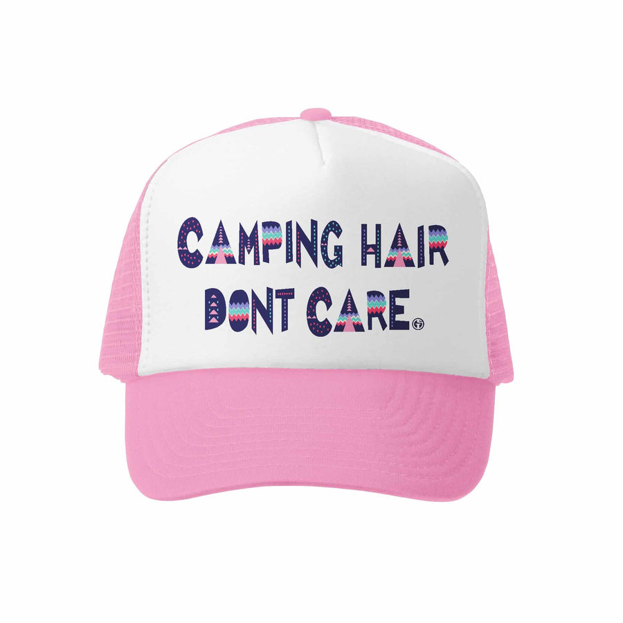 Kids Trucker Hat - Camping Hair in Pink and White