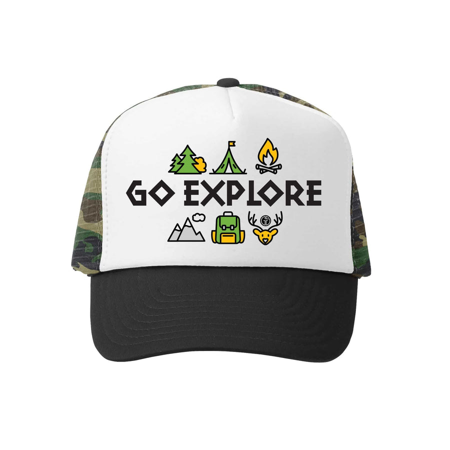 Kids Trucker Hat - Go Explore in Camo
