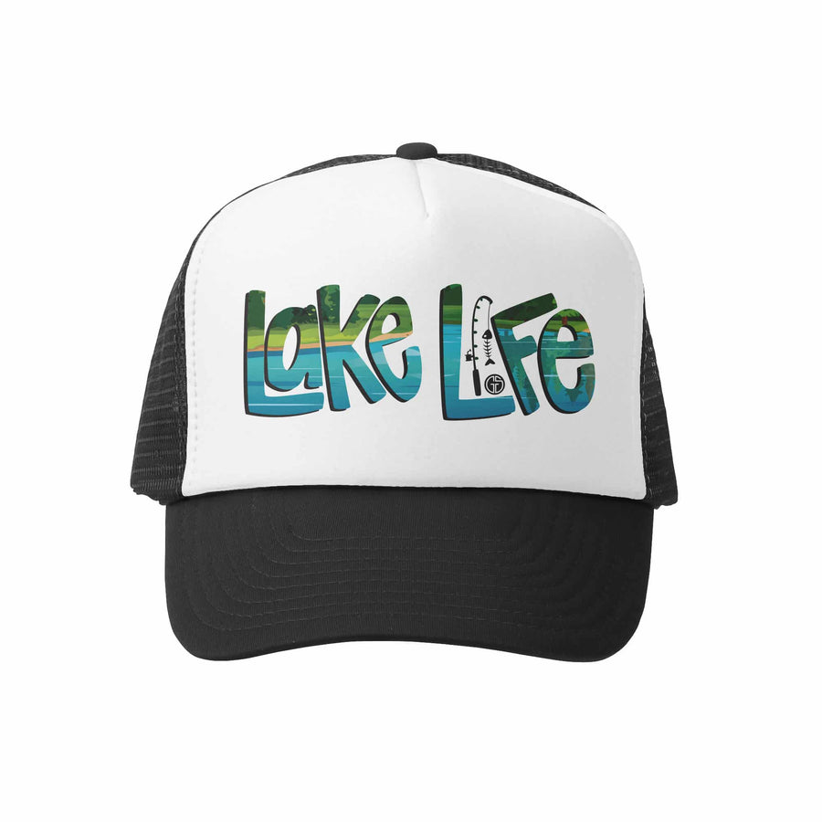 Kids Trucker Hat - Lake Life in Black and White