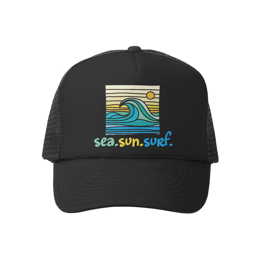 Grom Squad Kid's Trucker Hat - Black & Black - Sea, Sun, Surf