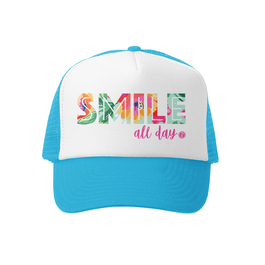 Grom Squad Kid's Trucker Hat - Aqua & White - Smile All Day