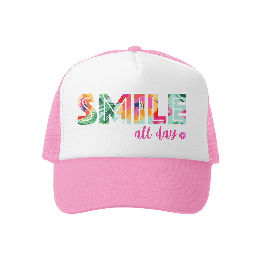 Grom Squad Kid's Trucker Hat - Pink & White - Smile All Day