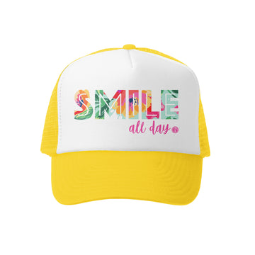 Grom Squad Kid's Trucker Hat - Yellow & White - Smile All Day
