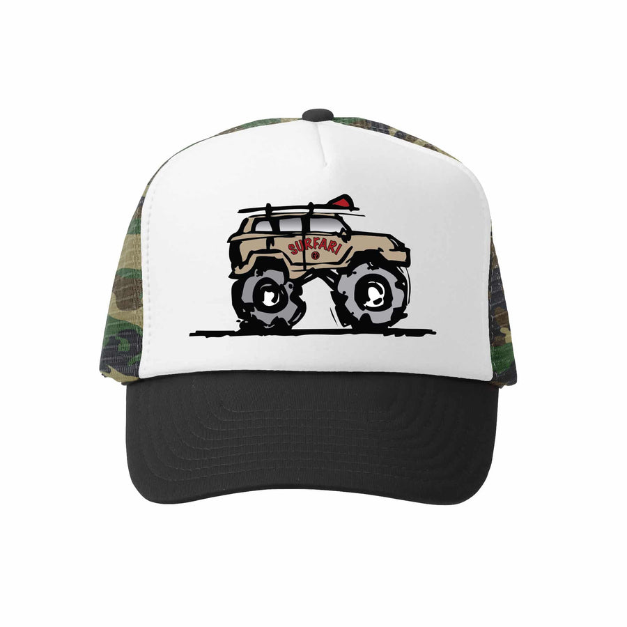 Kids Trucker Hat - Surfari in Camo Black and White