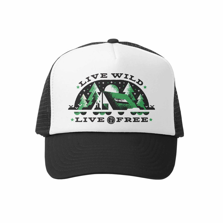 Kids Trucker Hat - Wild and Free in Black and White