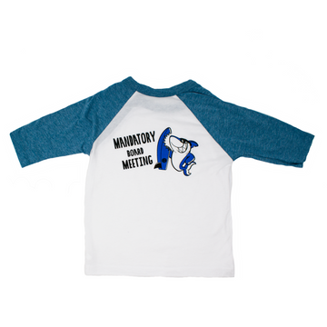 Grom Squad Mandatory Board Meeting Kids' Raglan T-Shirt in White and Blue